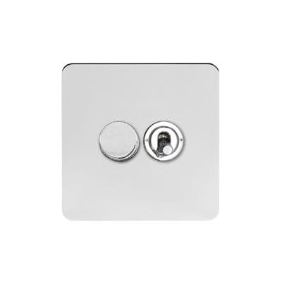 Soho Polished Chrome 2 Gang 1 x 2W LED Dimmer & 1 x 2W Toggle Switch Art Deco SS-SH-1D-LTS341-PC