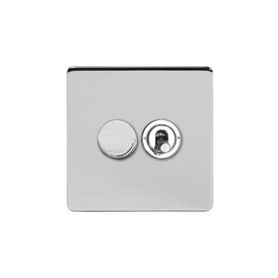 Soho Polished Chrome 2 Gang 1 x 2W LED Dimmer & 1 x 2W Toggle Switch Art Deco SS-SH-2D-LTS341-PC