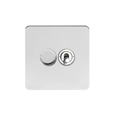 Soho Polished Chrome 2 Gang 1 x 2W LED Dimmer & 1 x 2W Toggle Switch Vintage SS-SH-1K-LTS341-PC
