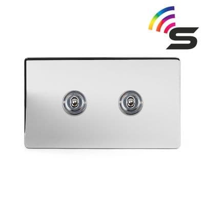 Soho Polished Chrome 2 Gang 150W Zigbee Smart Toggle Switch SS-SH-20-LTS352-PC