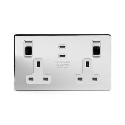 Soho Polished Chrome 2 Gang 65W USB Socket (13A + 2 USB-C) SS-SH-20-SKT215-PCW