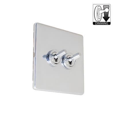 Soho Polished Chrome 2 Gang Dimming Toggle Switch Art Deco SS-SH-2D-LTS502-PC
