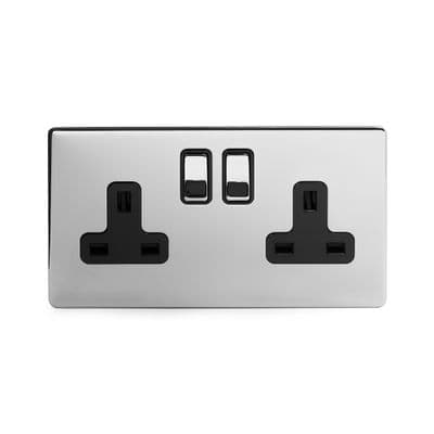 Soho Polished Chrome 2 Gang Double 13A DP Switched Plug Socket SS-SH-20-SKT102-PCB