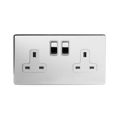 Soho Polished Chrome 2 Gang Double 13A DP Switched Plug Socket SS-SH-20-SKT102-PCW