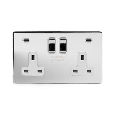 Soho Polished Chrome 2 Gang USB Socket (13A + 2 USB-C 4.8A) SS-SH-20-SKT222-PCW