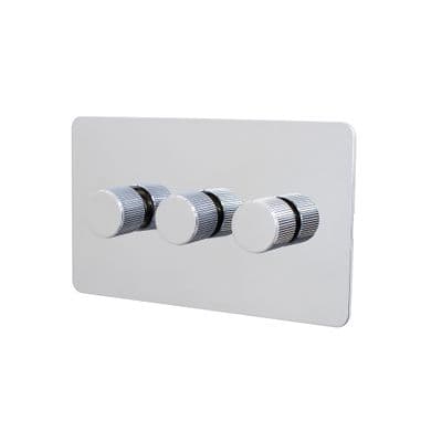 Soho Polished Chrome 3 Gang 1 or 2 Way 150W LED Dimmer Switch Art Deco SS-SH-1D-LTS203-PC