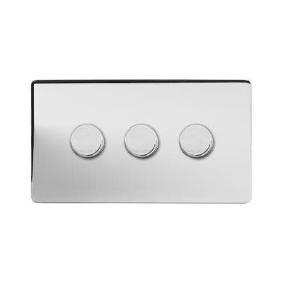 Soho Polished Chrome 3 Gang 1 or 2 Way 150W LED Dimmer Switch Art Deco SS-SH-2D-LTS203-PC