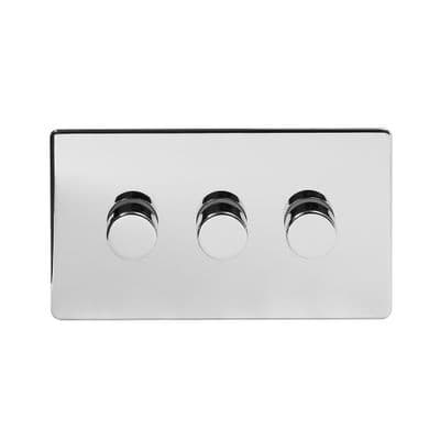 Soho Polished Chrome 3 Gang 1 or 2 Way 150W LED Dimmer Switch SS-SH-20-LTS203-PC