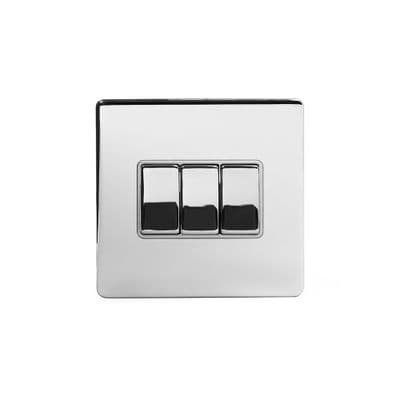 Soho Polished Chrome 3 Gang 1 or 2 Way Rocker Light Switch SS-SH-20-LTS103-PCW