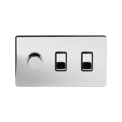 Soho Polished Chrome 3 Gang 1 x 2W LED Dimmer & 2 x 2W Rocker Switch SS-SH-20-LTS130-PCB
