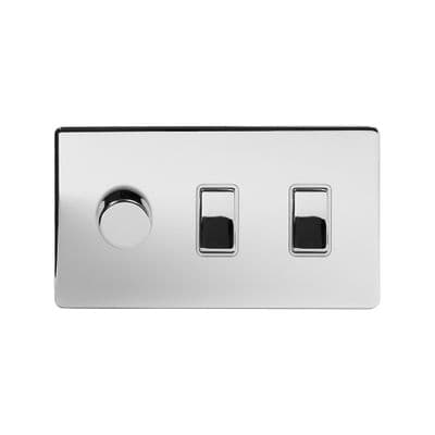 Soho Polished Chrome 3 Gang 1 x 2W LED Dimmer & 2 x 2W Rocker Switch SS-SH-20-LTS130-PCW