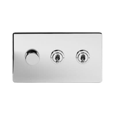 Soho Polished Chrome 3 Gang 1 x 2W LED Dimmer & 2 x 2W Toggle Switch SS-SH-20-LTS342-PC