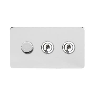 Soho Polished Chrome 3 Gang 1 x 2W LED Dimmer & 2 x 2W Toggle Switch Vintage SS-SH-1K-LTS342-PC