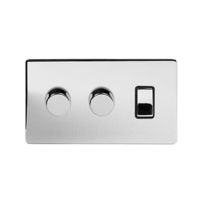 Soho Polished Chrome 3 Gang 2 x 2W LED Dimmer & 1 x 2W Rocker Switch SS-SH-20-LTS131-PCB