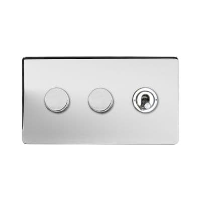 Soho Polished Chrome 3 Gang 2 x 2W LED Dimmer & 1 x 2W Toggle Switch Art Deco SS-SH-2D-LTS343-PC
