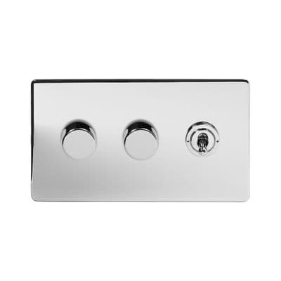 Soho Polished Chrome 3 Gang 2 x 2W LED Dimmer & 1 x 2W Toggle Switch SS-SH-20-LTS343-PC