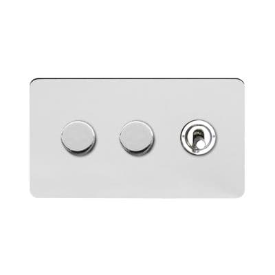 Soho Polished Chrome 3 Gang 2 x 2W LED Dimmer & 1 x 2W Toggle Switch Vintage SS-SH-1K-LTS343-PC