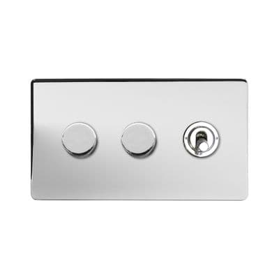 Soho Polished Chrome 3 Gang 2 x 2W LED Dimmer & 1 x 2W Toggle Switch Vintage SS-SH-2K-LTS343-PC