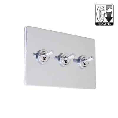 Soho Polished Chrome 3 Gang Dimming Toggle Switch Art Deco SS-SH-2D-LTS503-PC