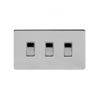 Soho Polished Chrome 3 Gang Double Plate 1 or 2 Way Rocker Switch SS-SH-20-LTS123-PCW