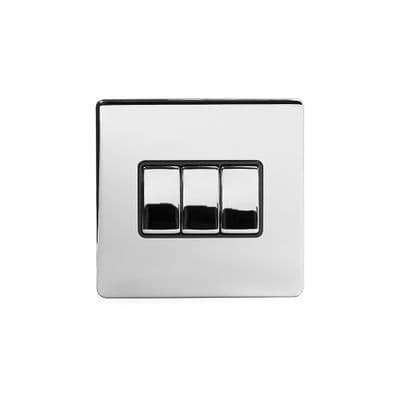 Soho Polished Chrome 3 Gang Intermediate Rocker Light Switch SS-SH-20-LTS113-PCB