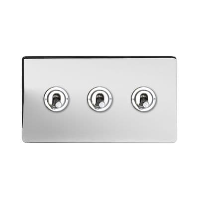 Soho Polished Chrome 3 Gang Intermediate Toggle Light Switch Art Deco SS-SH-2D-LTS313-PC