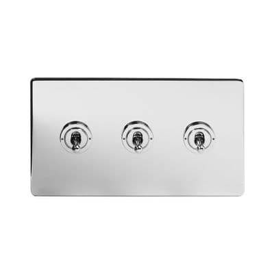 Soho Polished Chrome 3 Gang Intermediate Toggle Light Switch SS-SH-20-LTS313-PC