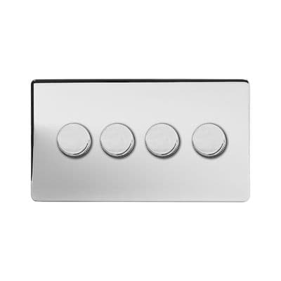 Soho Polished Chrome 4 Gang 1 or 2 Way 150W LED Dimmer Switch Art Deco SS-SH-2D-LTS204-PC