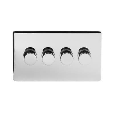 Soho Polished Chrome 4 Gang 1 or 2 Way 150W LED Dimmer Switch SS-SH-20-LTS204-PC