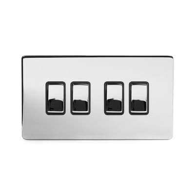 Soho Polished Chrome 4 Gang 1 or 2 Way Rocker Light Switch SS-SH-20-LTS104-PCB