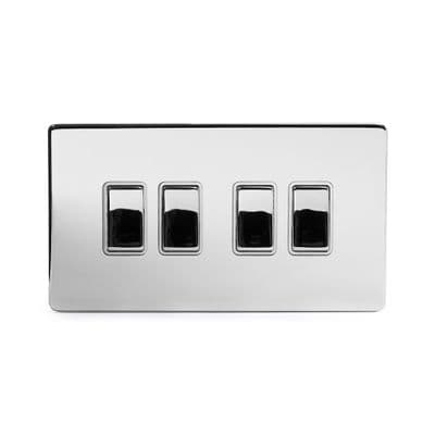 Soho Polished Chrome 4 Gang 1 or 2 Way Rocker Light Switch SS-SH-20-LTS104-PCW