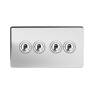 Soho Polished Chrome 4 Gang 1 or 2 Way Toggle Light Switch Art Deco SS-SH-2D-LTS304-PC