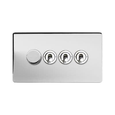 Soho Polished Chrome 4 Gang 1 x 2W LED Dimmer & 3 x 2W Toggle Switch Vintage SS-SH-2K-LTS344-PC