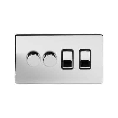 Soho Polished Chrome 4 Gang 2 x 2W LED Dimmer & 2 x 2W Rocker Switch SS-SH-20-LTS152-PCB