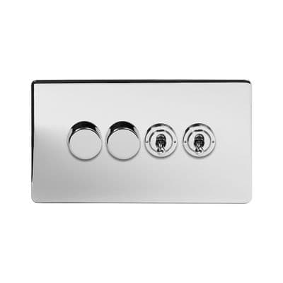 Soho Polished Chrome 4 Gang 2 x 2W LED Dimmer & 2 x 2W Toggle Switch SS-SH-20-LTS345-PC