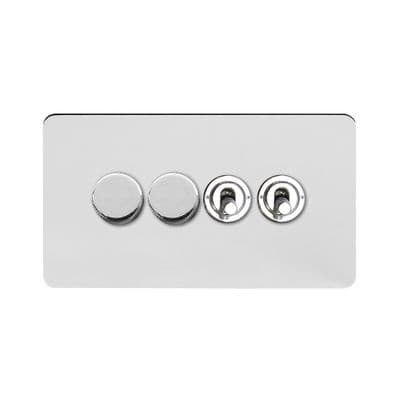 Soho Polished Chrome 4 Gang 2 x 2W LED Dimmer & 2 x 2W Toggle Switch Vintage SS-SH-1K-LTS345-PC