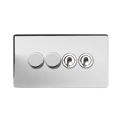 Soho Polished Chrome 4 Gang 2 x 2W LED Dimmer & 2 x 2W Toggle Switch Vintage SS-SH-2K-LTS345-PC