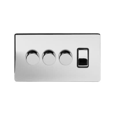 Soho Polished Chrome 4 Gang 3 x 2W LED Dimmer & 1 x 2W Rocker Switch SS-SH-20-LTS151-PCB