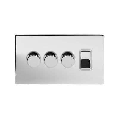 Soho Polished Chrome 4 Gang 3 x 2W LED Dimmer & 1 x 2W Rocker Switch SS-SH-20-LTS151-PCW