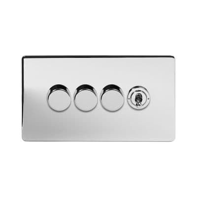 Soho Polished Chrome 4 Gang 3 x 2W LED Dimmer & 1 x 2W Toggle Switch SS-SH-20-LTS346-PC