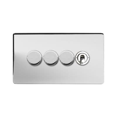 Soho Polished Chrome 4 Gang 3 x 2W LED Dimmer & 1 x 2W Toggle Switch Vintage SS-SH-2K-LTS346-PC