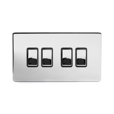 Soho Polished Chrome 4 Gang Intermediate Rocker Light Switch SS-SH-20-LTS114-PCB