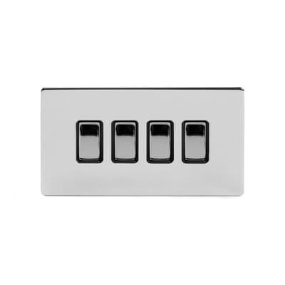Soho Polished Chrome 4 Gang Rocker Switch 3 x 2W & 1 x Intermediate SS-SH-20-LTS136-PCB