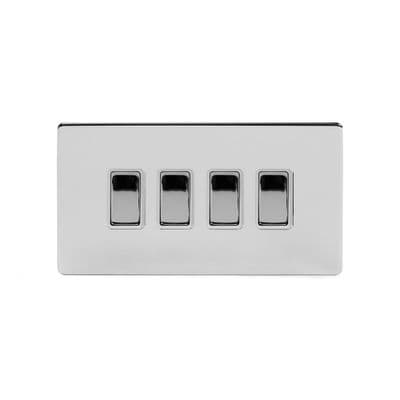 Soho Polished Chrome 4 Gang Rocker Switch 3 x 2W & 1 x Intermediate SS-SH-20-LTS136-PCW