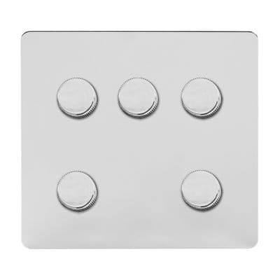 Soho Polished Chrome 5 Gang 1 or 2 Way 150W LED Dimmer Switch Art Deco SS-SH-1D-LTS205-PC