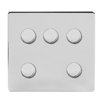 Soho Polished Chrome 5 Gang 1 or 2 Way 150W LED Dimmer Switch Art Deco SS-SH-2D-LTS205-PC