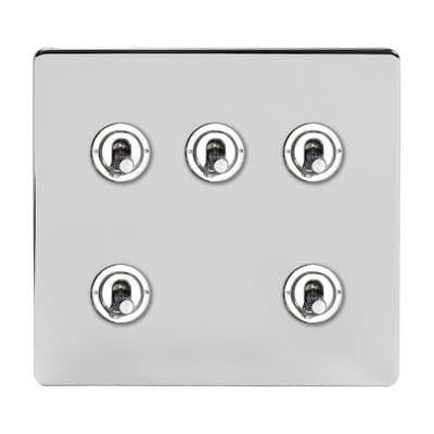 Soho Polished Chrome 5 Gang 1 or 2 Way Toggle Light Switch Art Deco SS-SH-2D-LTS305-PC