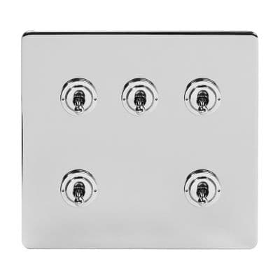 Soho Polished Chrome 5 Gang 1 or 2 Way Toggle Light Switch SS-SH-20-LTS305-PC