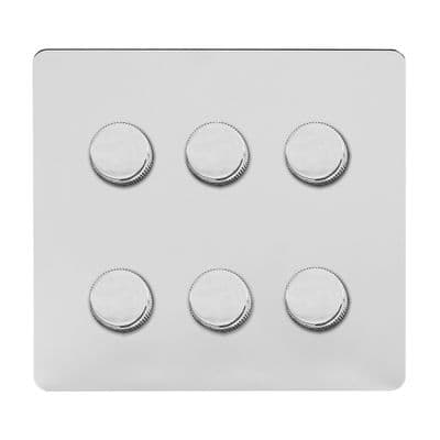 Soho Polished Chrome 6 Gang 1 or 2 Way 150W LED Dimmer Switch Art Deco SS-SH-1D-LTS216-PC