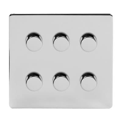 Soho Polished Chrome 6 Gang 1 or 2 Way 150W LED Dimmer Switch SS-SH-20-LTS216-PC